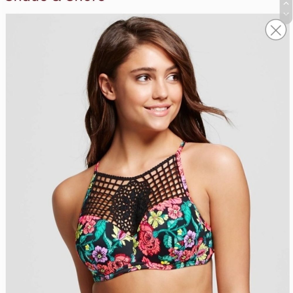 Shade & Shore Crochet Halter Tropical Bikini Top